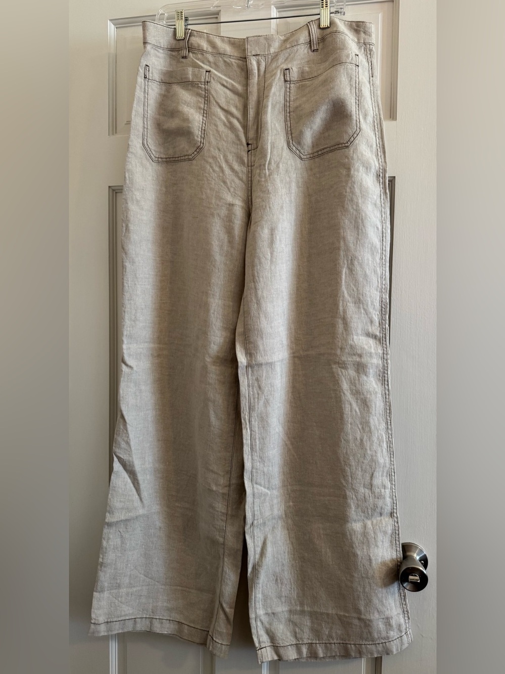 Madewell Patch Pocket Flare Pant 100% Linen Tan Brown